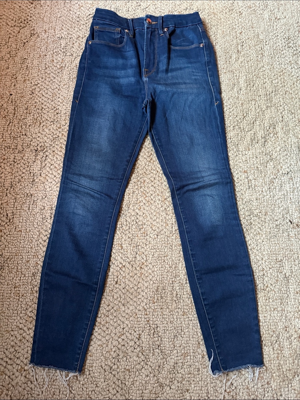 Good American Dark Blue Raw-Hem Skinny Jeans